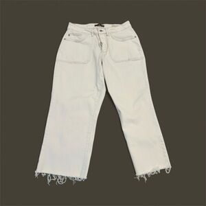 Judy Blue Cream Wide Leg Cropped Jeans with Frayed Hem